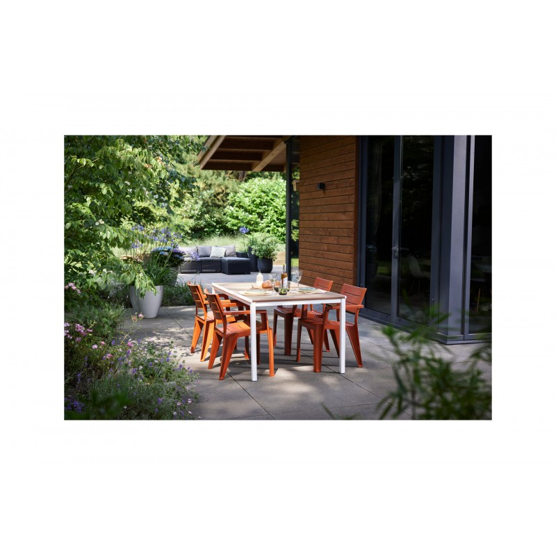 Keter Table PORTO 160 avec effet bois et structure blanche