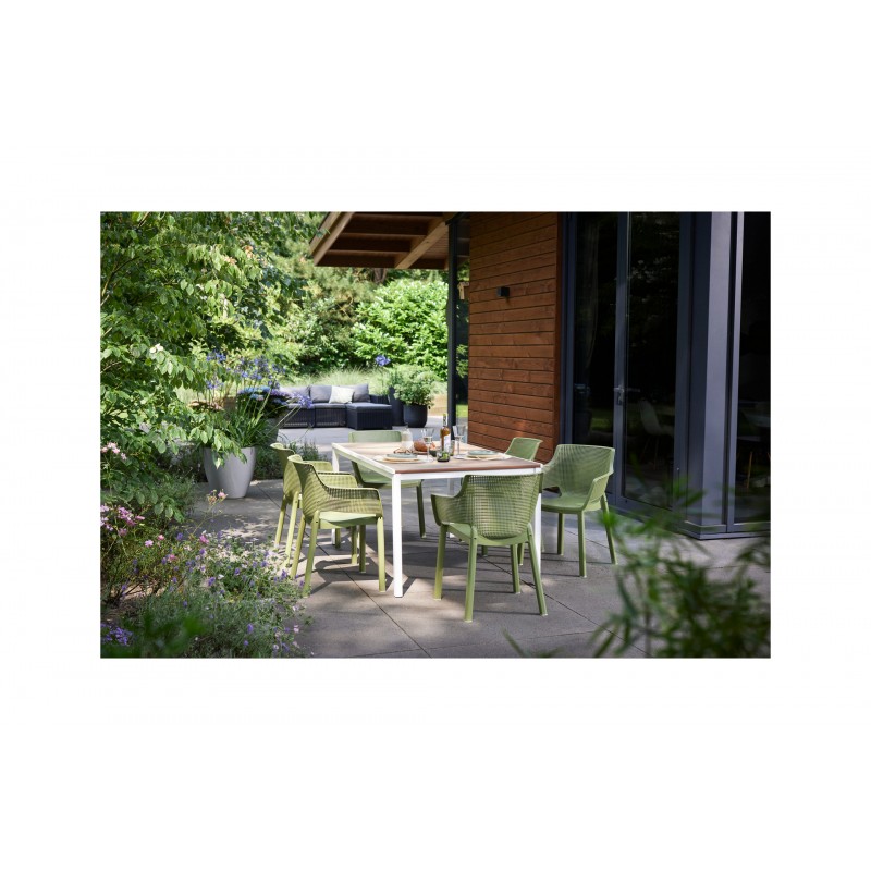 Keter Table PORTO 160 avec effet bois et structure blanche
