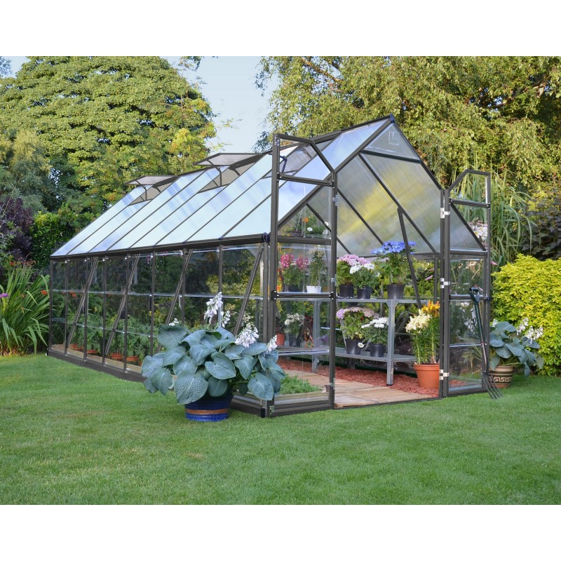 Serre de jardin hybride Canopia Balance en polycarbonate 487 x 244 x 229 cm, grise