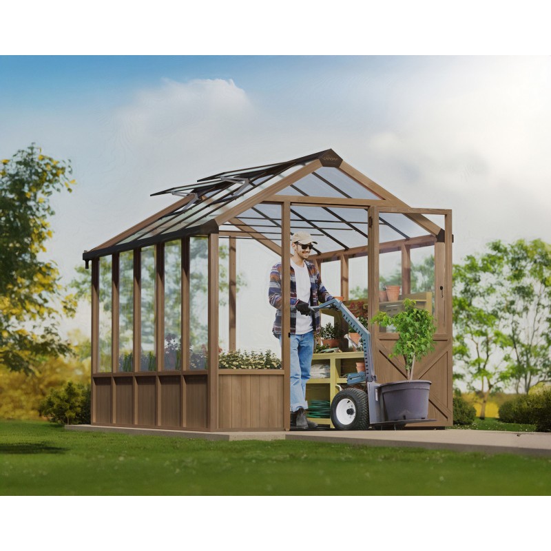 Serre de jardin Canopia NATURA en polycarbonate double couche 360 x 237,5 x 261 cm - Bois de cèdre