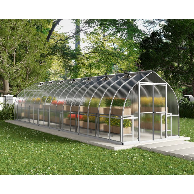 Serre de jardin Canopia Bella en polycarbonate double couche 964 x 244 x 219 cm Argent