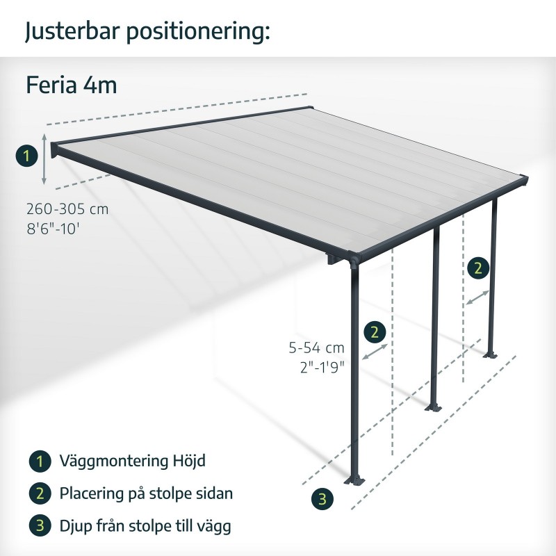 Canopia Sierra Pergola adossée en aluminium 2.3x4.5 m Gris Canopia Sierra Pergola adossée en aluminium 2.3x4.5 m Gris