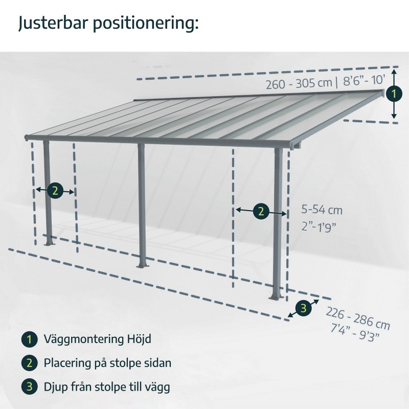 Canopia Sierra Pergola adossée en aluminium 2.3x6.7 m Gris Canopia Sierra Pergola adossée en aluminium 2.3x6.7 m Gris