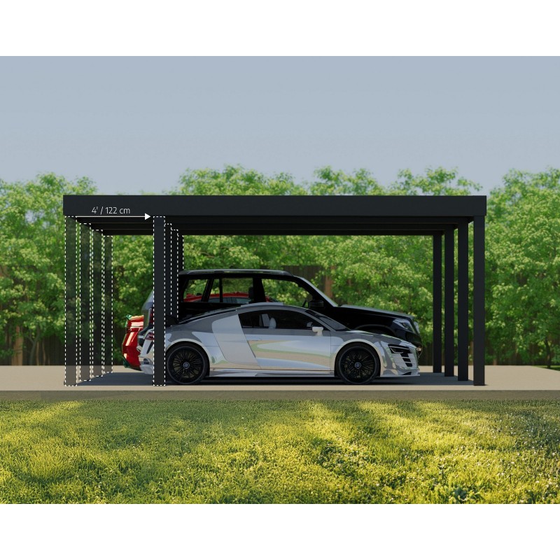 Carport OSLO Canopia en aluminium 6 x 9 m, noir