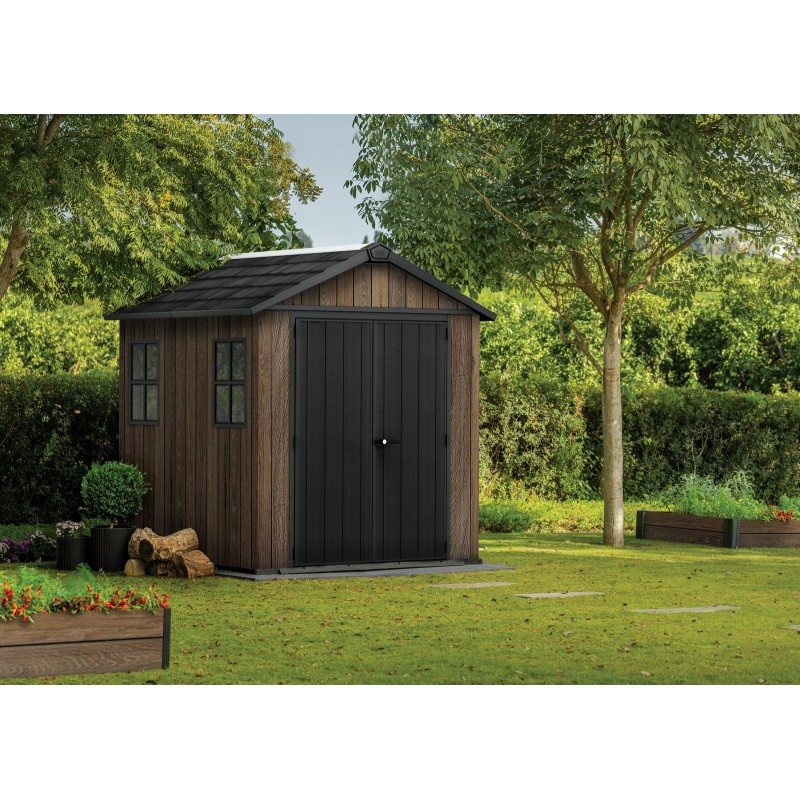 Keter Abri de jardin en résine SIGNATURE APEX 757 NOYER - Deux options de montage