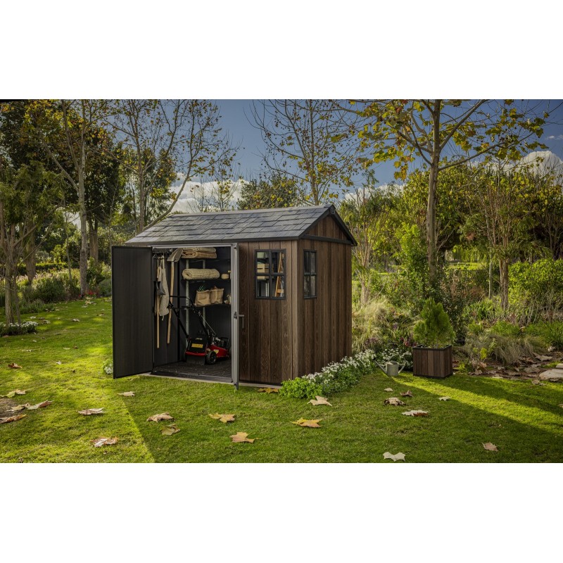 Keter Abri de jardin en résine SIGNATURE APEX 759 NOYER - Deux options de montage