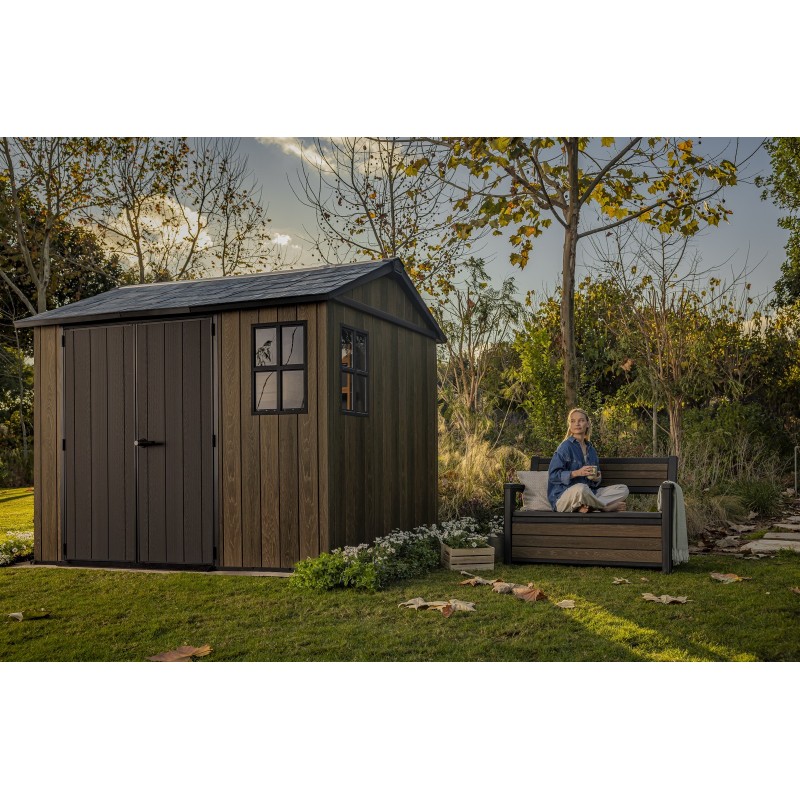 Keter Abri de Jardin en Résine SIGNATURE APEX 975 noyer avec double option de montage Keter Abri de Jardin en Résine SIGNATURE APEX 975 noyer avec double option de montage