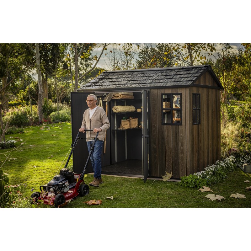 Keter Abri de jardin en résine SIGNATURE APEX 975 NOYER - Deux options de montage