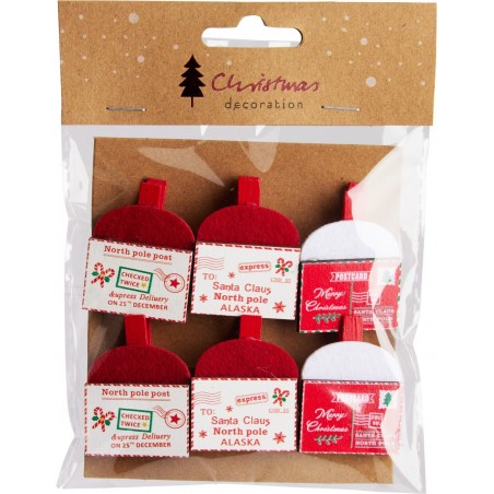 Lot de 6 pinces pour cartes de Noël. Pièce unique
