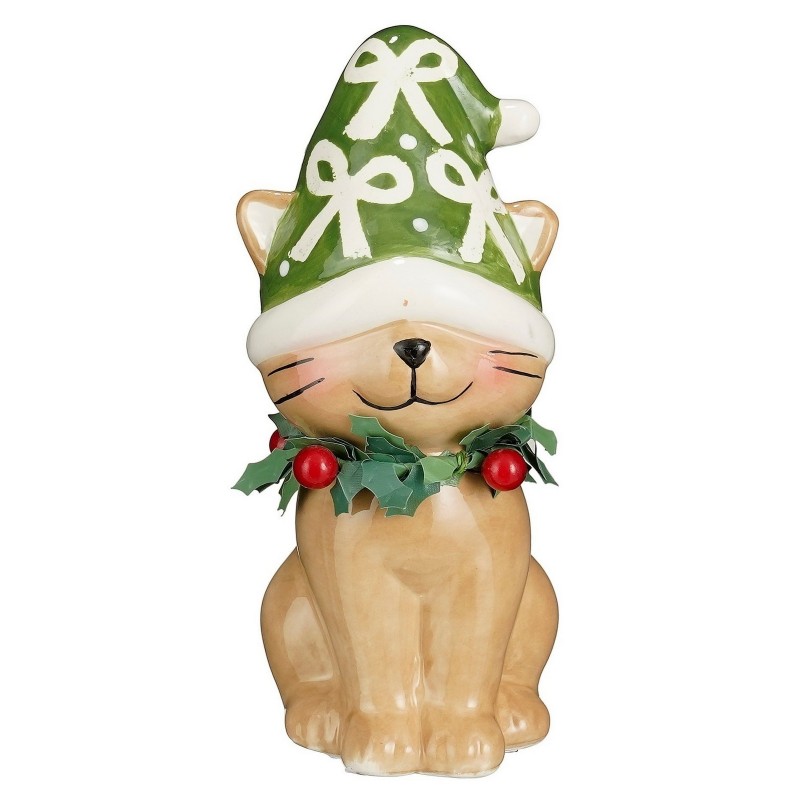 Décoration de chat souriant avec un chapeau vert