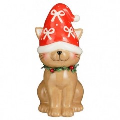 Décoration de chat souriant avec un chapeau rouge