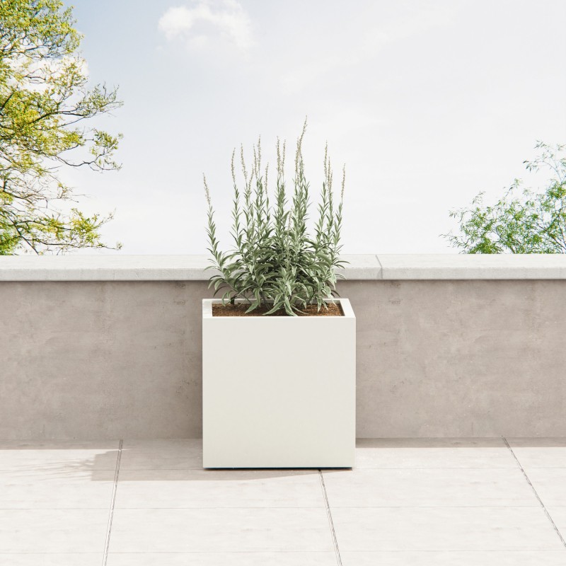 Jardinière cube Herstera PLANTER CUBE 60 en métal couleur blanc 60x60x60 cm