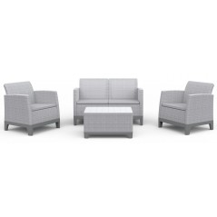 Keter SCANDI FORMA LOUNGE Ensemble 2 Fauteuils + Canapé + Table Basse Coffre Gris Clair