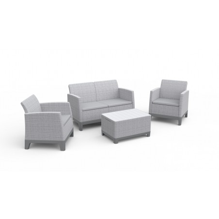 Keter SCANDI FORMA LOUNGE Ensemble 2 Fauteuils + Canapé + Table Basse Coffre Gris Clair