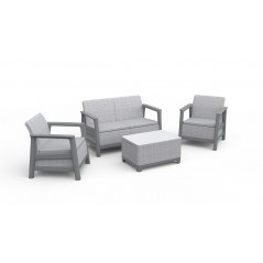 Keter SCANDI LINEA LOUNGE Ensemble 2 Fauteuils + Canapé + Table Basse Coffre Gris Clair