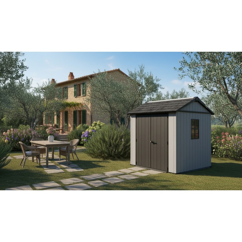 Keter Abri de Jardin en Résine NEWTON PLUS 757 gris avec double option de montage
