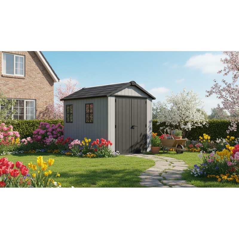 Keter Abri de Jardin en Résine NEWTON PLUS 759 gris avec double option de montage