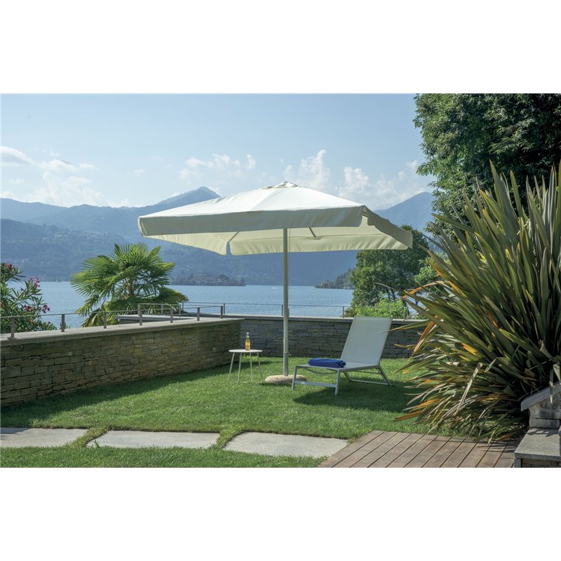 Parasol de jardin 3x3m en aluminium écru avec mât central - Blanc Greenwood