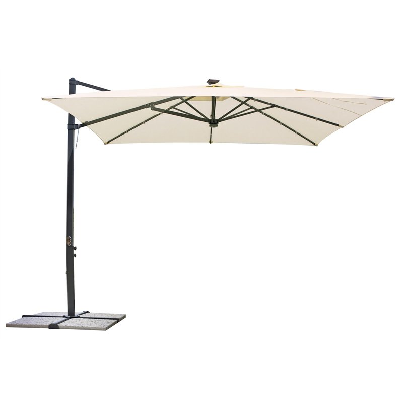 Parasol de jardin en aluminium Florida avec mât latéral et éclairage 3x3 m écru - anthracite Greenwood