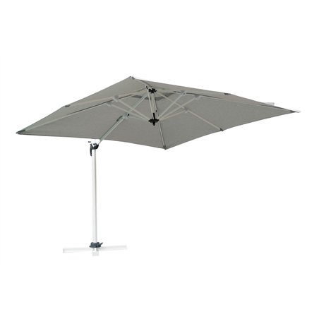 Parasol de jardin California en aluminium avec mât latéral 3x3 m gris et blanc Greenwood