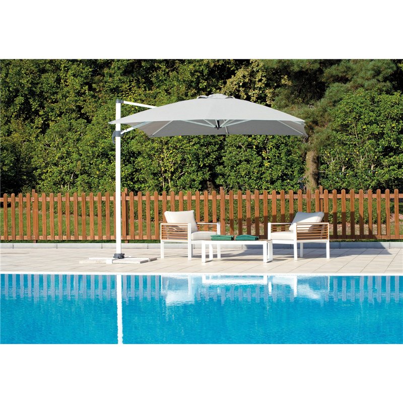 Parasol de jardin California en aluminium avec mât latéral en spuncrylique de 3x4 m gris et blanc Greenwood