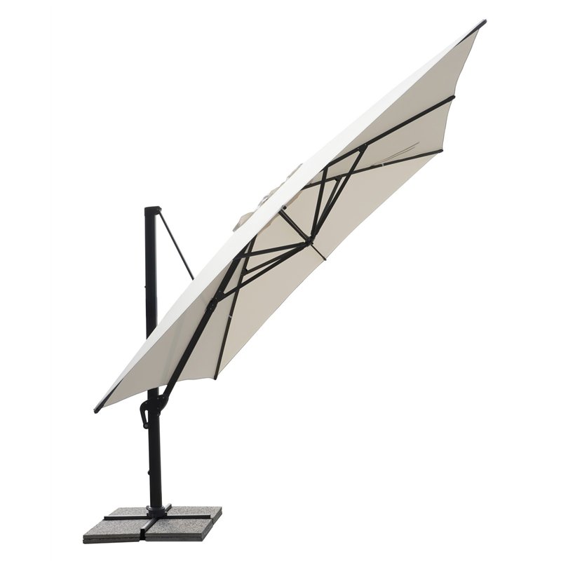 Parasol de jardin contract en aluminium avec mât latéral de 4x4 m écru - anthracite Greenwood Parasol de jardin contract en aluminium avec mât latéral de 4x4 m écru - anthracite Greenwood
