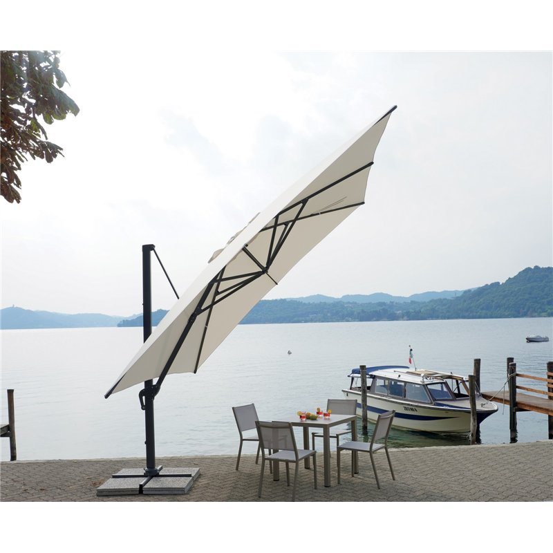 Parasol de jardin contractuel en aluminium avec mât latéral de 4x4 m écru - anthracite Greenwood