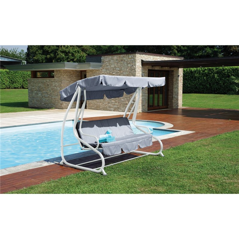 Greenwood 3-Seater Iron Swing - Gray - White