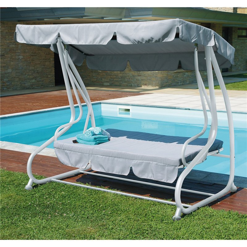 Balancelle en fer 3 places - Gris - Blanc Greenwood