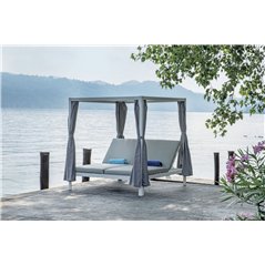 Transat de jour en aluminium - Coussins en PVC gris clair - Blanc Greenwood