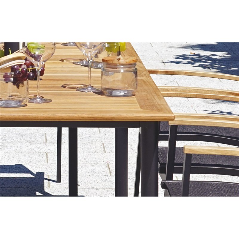 Table de jardin extensible Fuerteventura en aluminium et teck 150/210x90 cm - Anthracite Greenwood Table de jardin extensible Fuerteventura en aluminium et teck 150/210x90 cm - Anthracite Greenwood