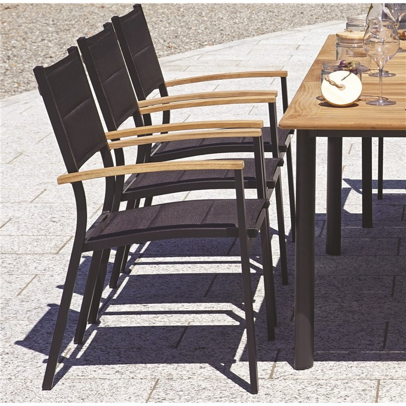 Table de jardin extensible Fuerteventura en aluminium et teck 150/210x90 cm - Anthracite Greenwood Table de jardin extensible Fuerteventura en aluminium et teck 150/210x90 cm - Anthracite Greenwood