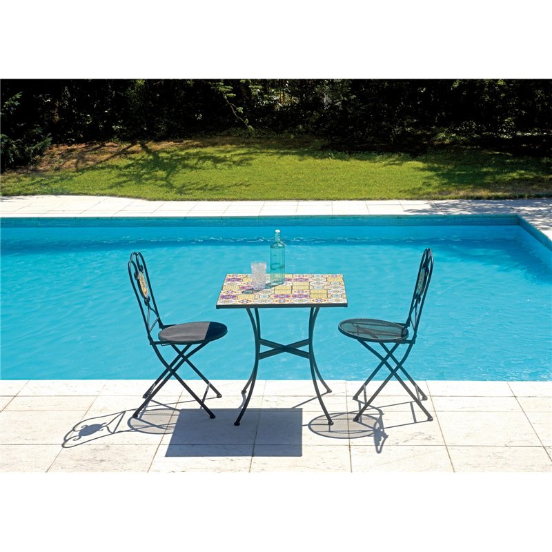 Greenwood 70x70 cm Iron Mosaic Garden Table - Black