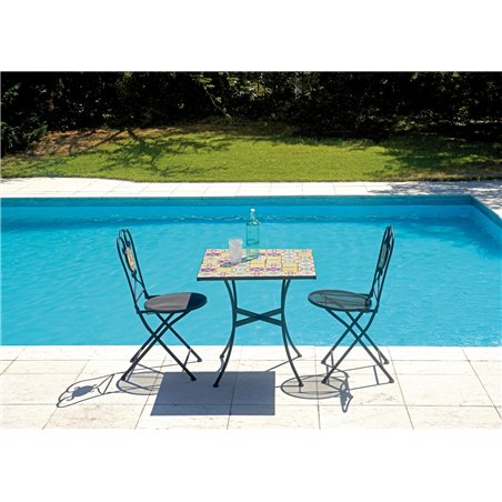 Table de jardin en mosaïque de fer 70 x 70 cm - Noire Greenwood