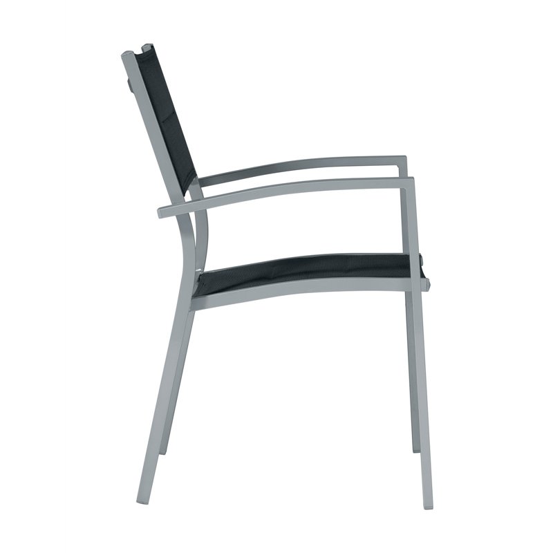 Chaise de jardin Amalfi en aluminium - Textilène noir - Argent Greenwood