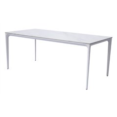 Tavolo Alghero In Alluminio 180x90 con - Piano In Gres Effetto Marmo - Bianco