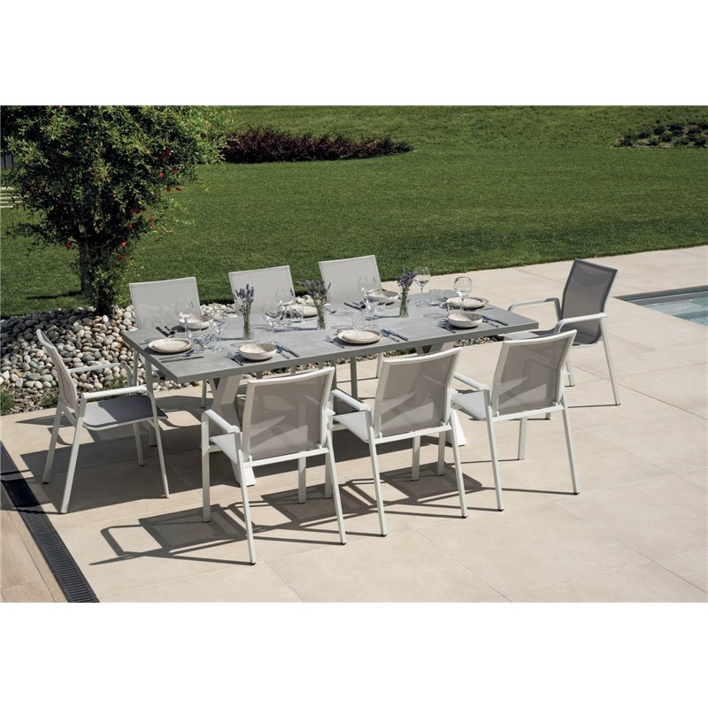 Greenwood Amantea Garden Table 220x100 cm - Grey Resin Top - White