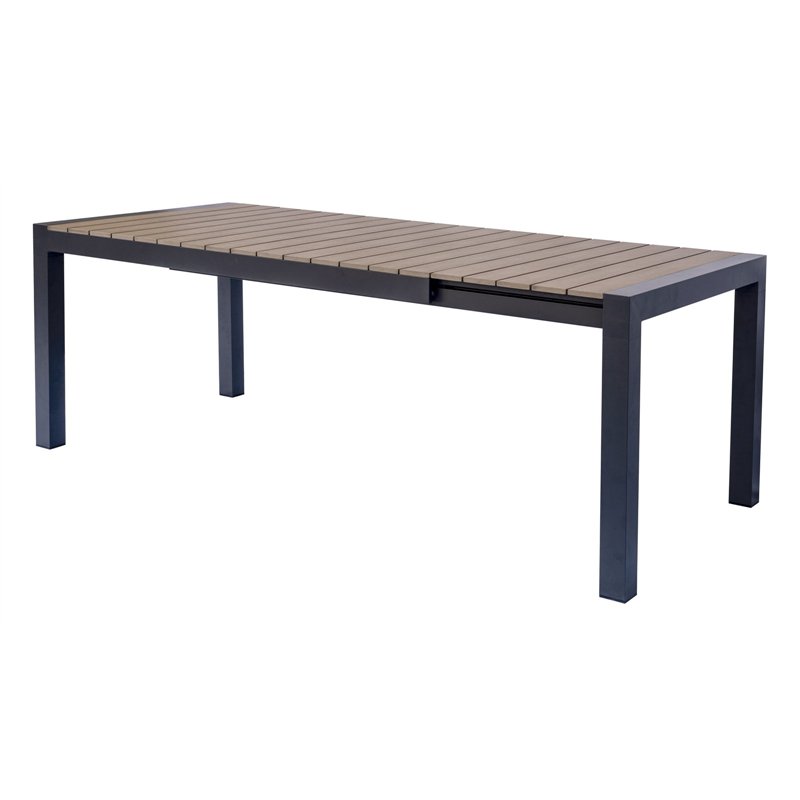 Greenwood Maiorca Extendable Aluminum Garden Table 160/210x95 cm - Resin Wood Top - Anthracite