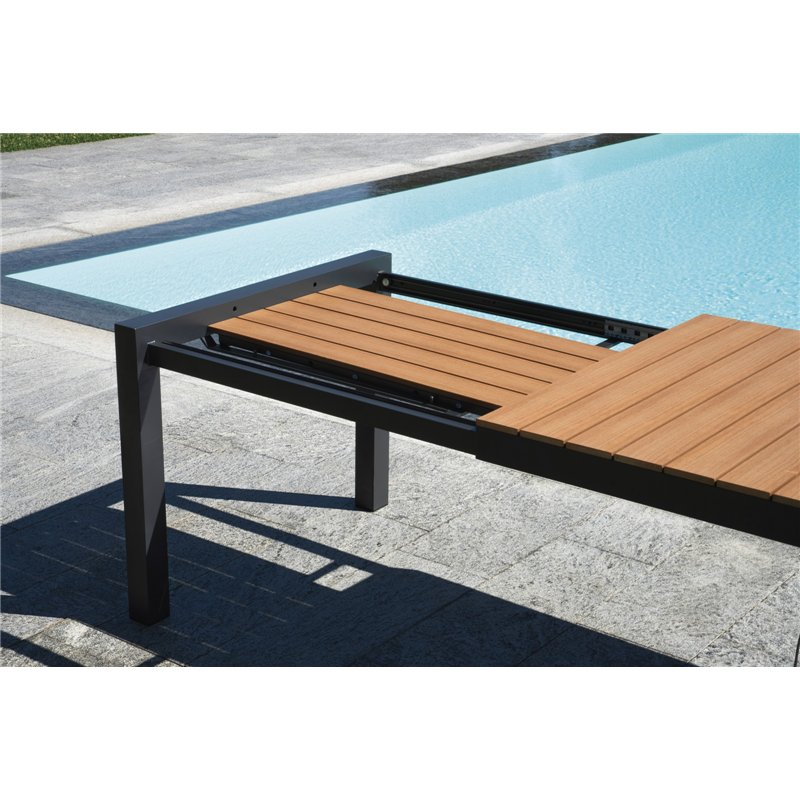 Greenwood Maiorca Extendable Aluminum Garden Table 160/210x95 cm - Resin Wood Top - Anthracite