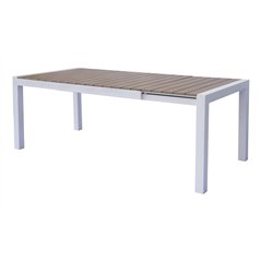 Tavolo Maiorca In Alluminio 160/210x95 cm - Piano In Resin Wood - Bianco - Allungabile