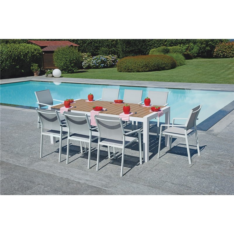 Table de jardin extensible Maiorca en aluminium 160/210 x 95 cm - Plateau en résine imitation bois - Blanche Greenwood