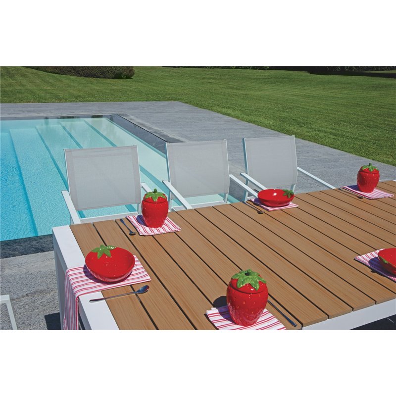 Table de jardin extensible Maiorca en aluminium 160/210 x 95 cm - Plateau en résine imitation bois - Blanche Greenwood