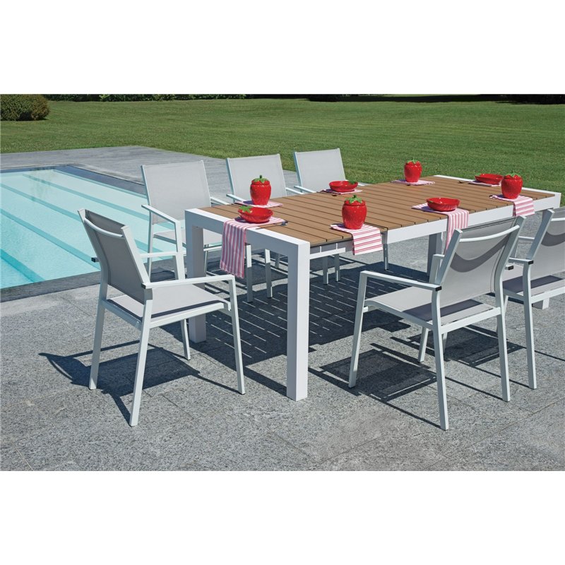 Greenwood Maiorca Extendable Aluminum Garden Table 160/210x95 cm - Resin Wood Top - White Greenwood Maiorca Extendable Aluminum Garden Table 160/210x95 cm - Resin Wood Top - White