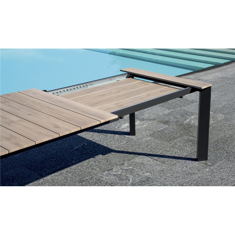 Table de jardin extensible Arenzano en aluminium 211/276 x 100 cm - Plateau effet bois - Anthracite Greenwood