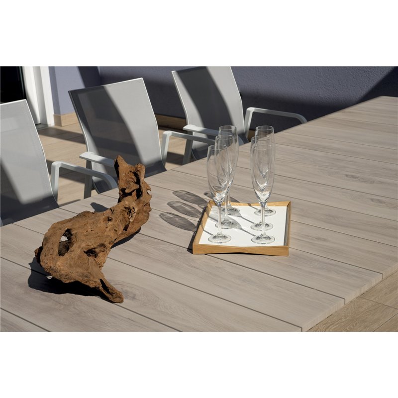 Greenwood Arenzano Extendable Aluminum Garden Table 211/276x100 cm - Wood-Effect Top - White