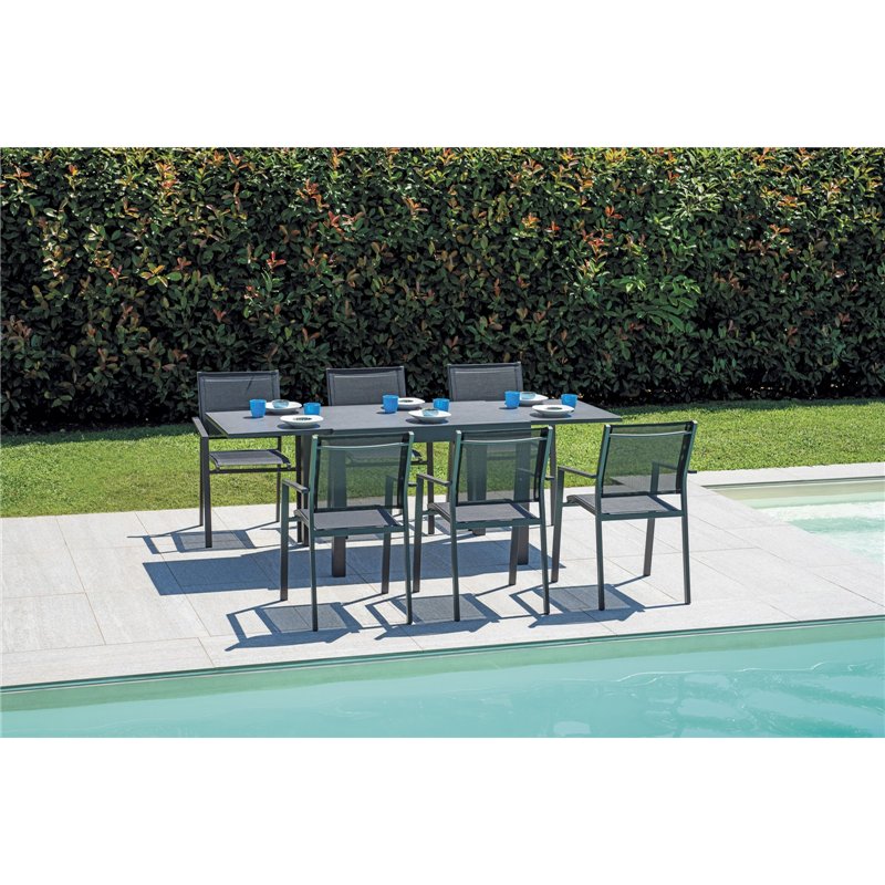 Table de jardin extensible en aluminium modulable 104/208 x 75 cm - Anthracite Greenwood