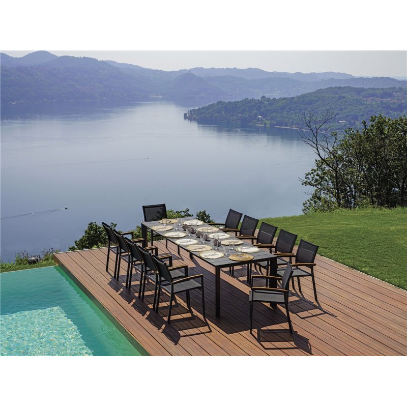 Table de jardin Nettuno en aluminium 200/300 x 100 cm - Anthracite - Extensible Greenwood
