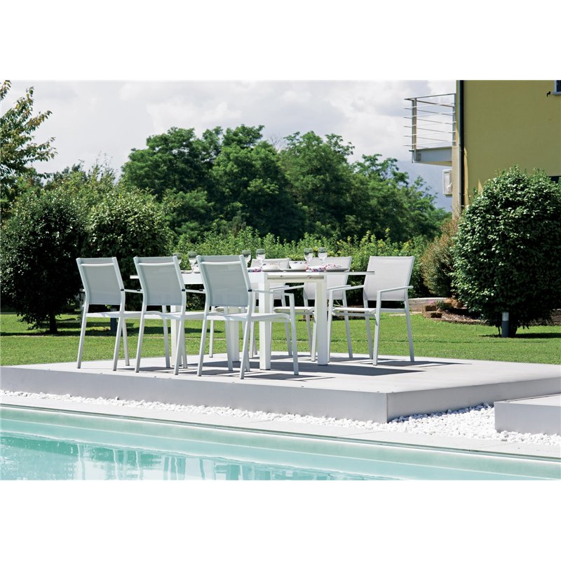 Chaise de jardin Zara en aluminium - Textilène gris clair - Blanc Greenwood