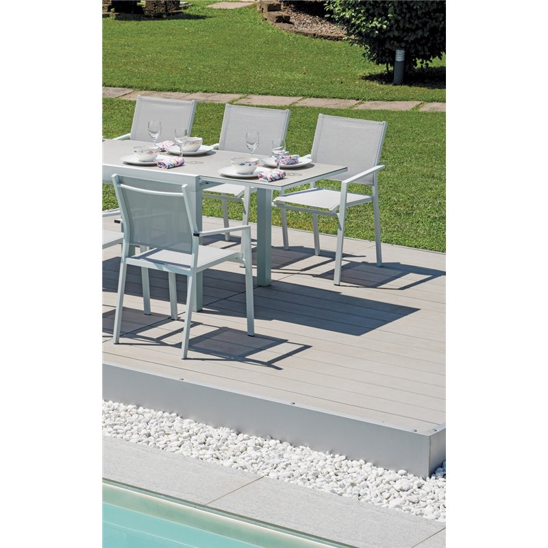 Greenwood Zara Garden Chair in Aluminum - Light Grey Textilene - White Greenwood Zara Garden Chair in Aluminum - Light Grey Textilene - White