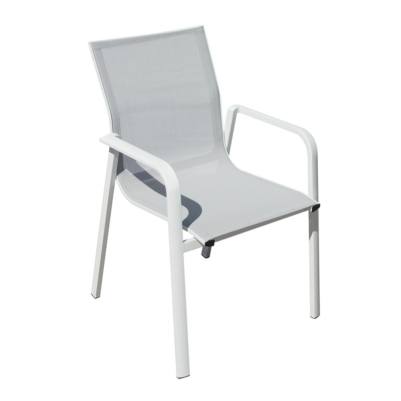 Chaise de jardin Samo en aluminium - Textilène gris clair - Blanc Greenwood